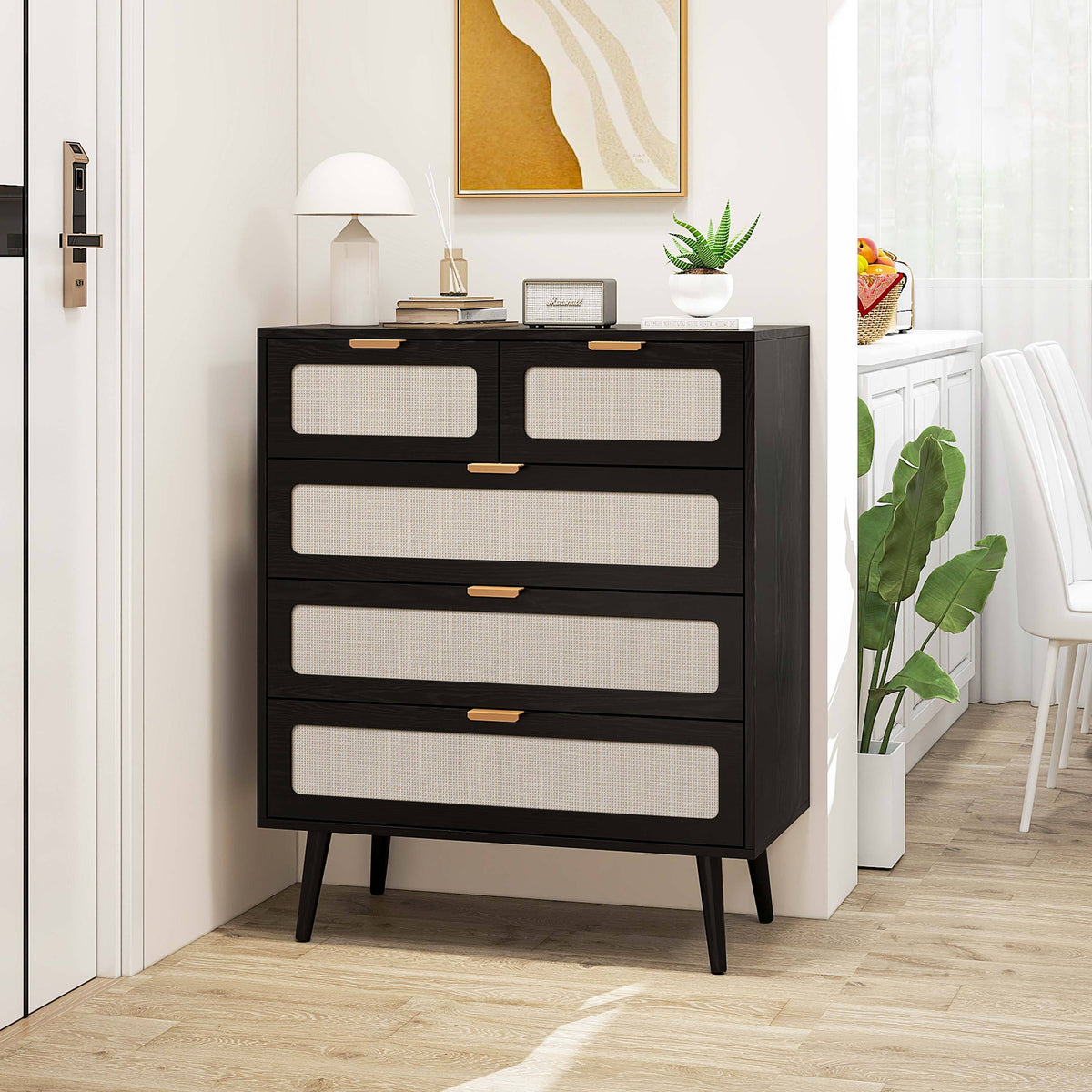 5 Drawer Cabinet, Accent Storage Cabinet, Suitable for Living Room, Bedroom, Dining Room, Study