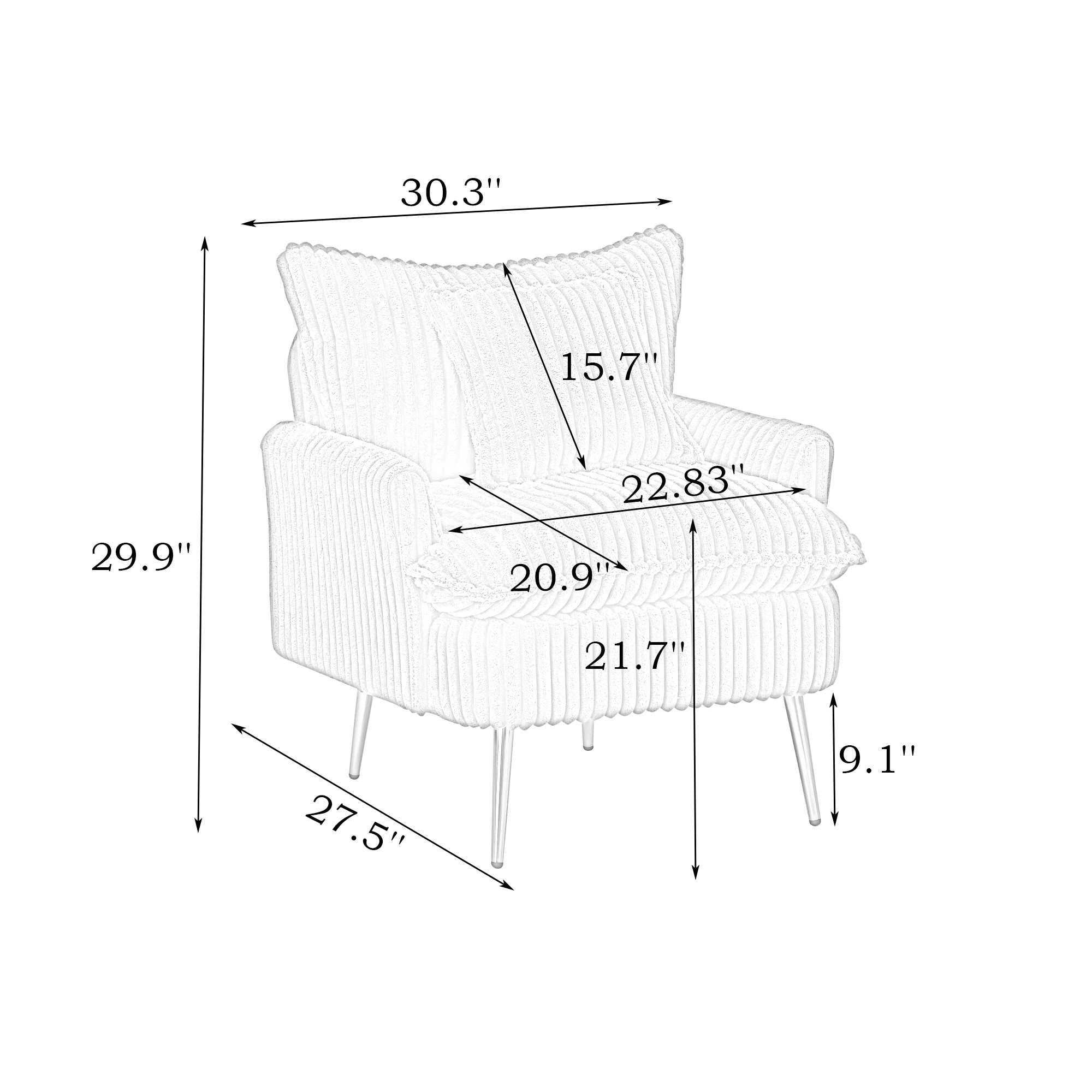 30.31 inch single chair Fashion sofa, green sofa, coarse corduroy fabric, soft and comfortable, suitable for apartment office living room bedroom meeting room