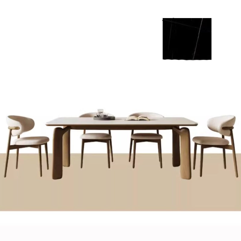 Minimalistic Rectangular Ash Wood Dining Table with Sintered Stone  for 6-8 Persons fsm-309