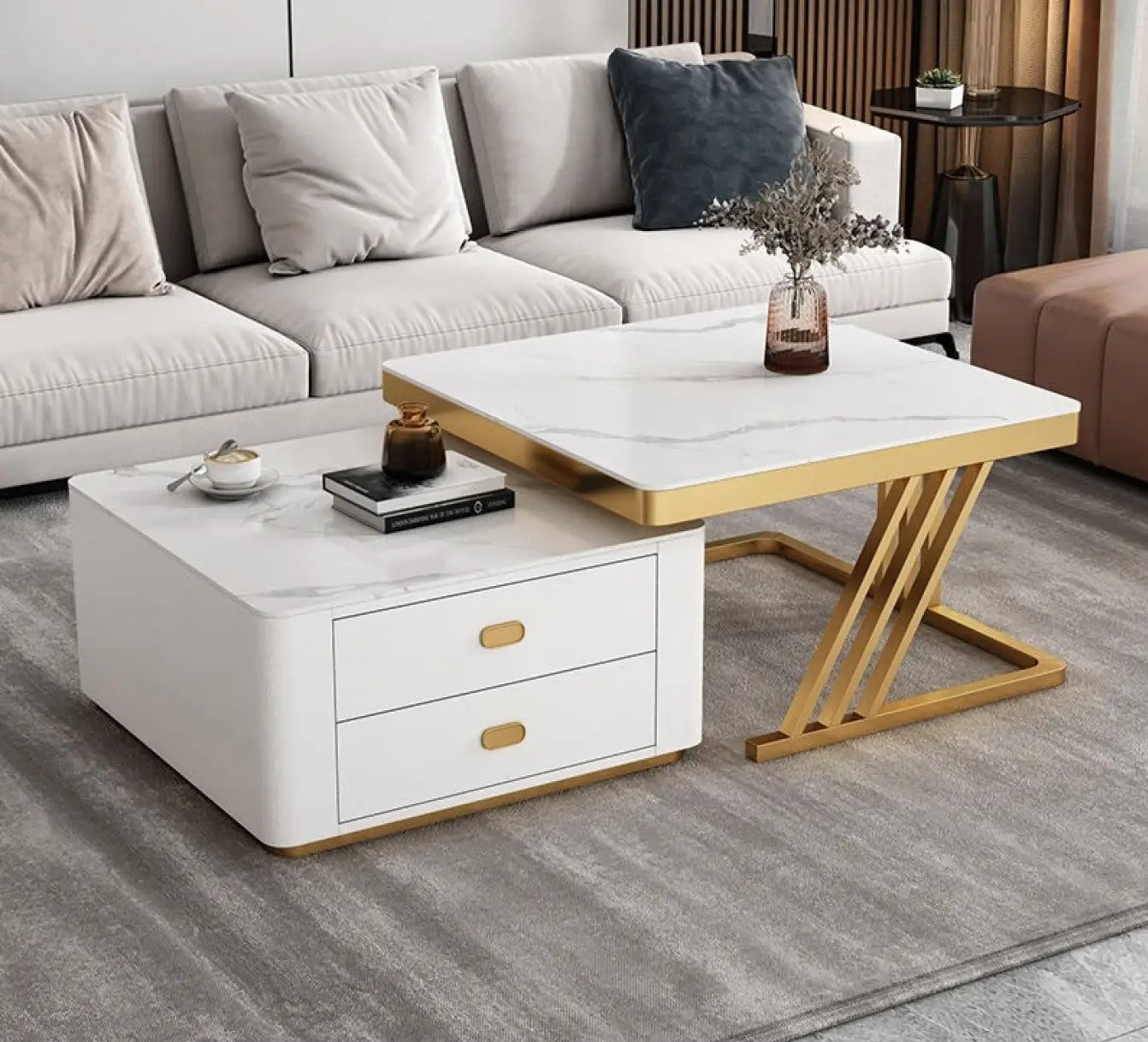 2-pieces Square Coffee Table with Storage - Modern Design for your LIvingroom frg-505