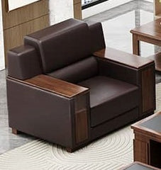 Luxurious Black & Light Brown Faux Leather Sofa with Solid Wood Frame fsj-1034