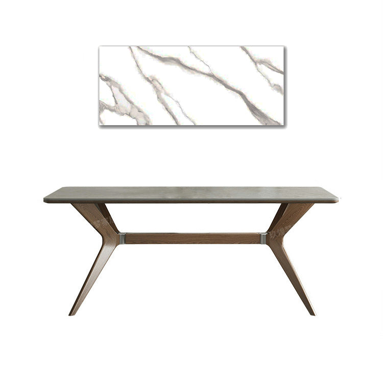 Minimalistic Rectangular Dining Table with Marble Top & Ash Wood Frame for 6-10 Seaters jh-271-BN