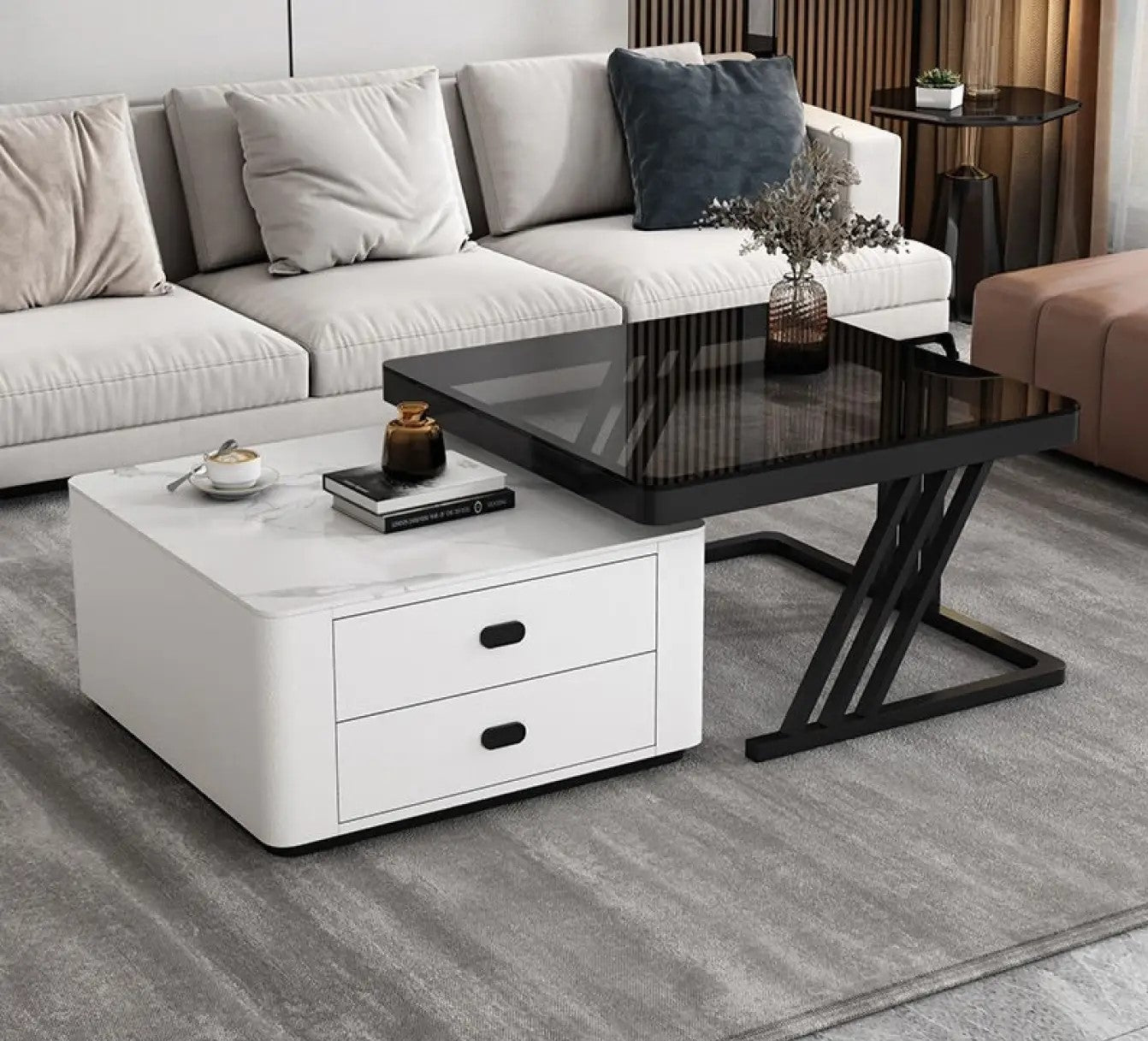 2-pieces Square Coffee Table with Storage - Modern Design for your LIvingroom frg-505