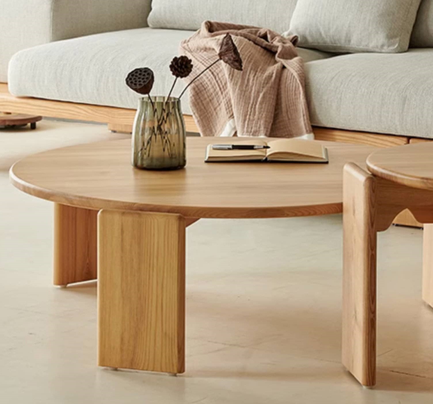 Natural Ash Wood Round Coffee Table Set - Perfect for Modern Livingroom hjhms-1043