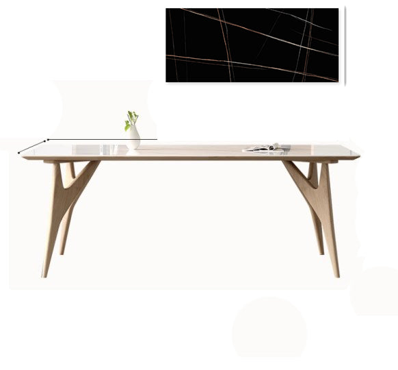 Minimalistic Rectangular Ash Wood Dining Table Sintered Stone Top for 6 People 4 Legs hagst-560