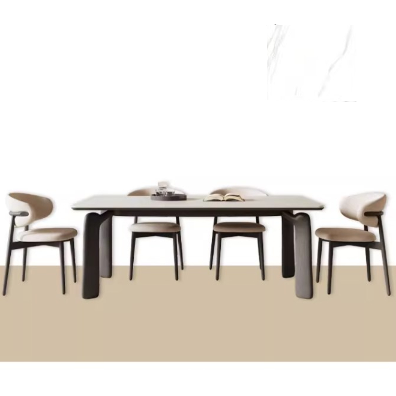 Minimalistic Rectangular Ash Wood Dining Table with Sintered Stone  for 6-8 Persons fsm-309