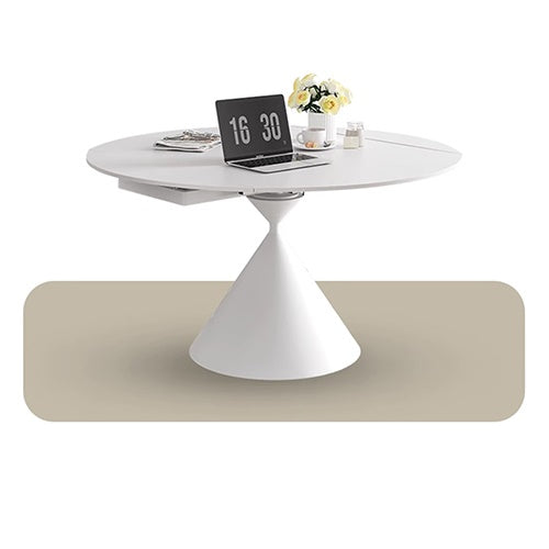 Round Dining Table Extendable Marble Top & Carbon Steel Pedestal for 6-8 Person qc-wy-108