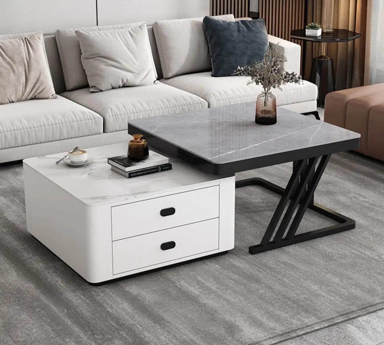 2-pieces Square Coffee Table with Storage - Modern Design for your LIvingroom frg-505