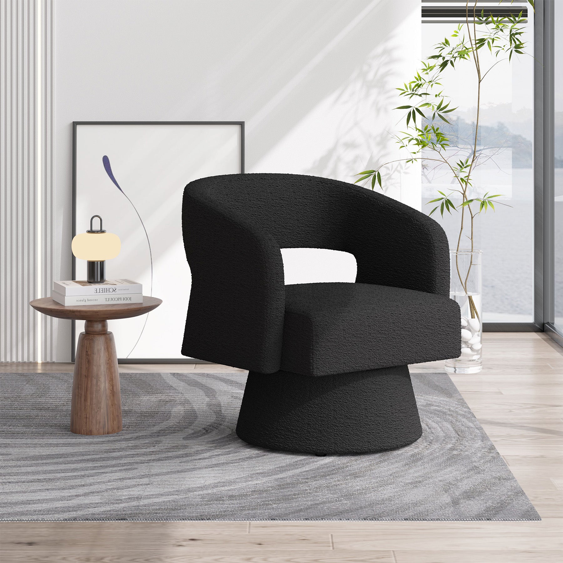 Modern Linen Swivel Chair with Wooden Base Sofa chair for relaxation - Stylish Living Room Accent FU01059