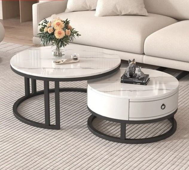 Modern Round Coffee Table with Storage and Metal Legs - Stylish for LIvingroom frg-495