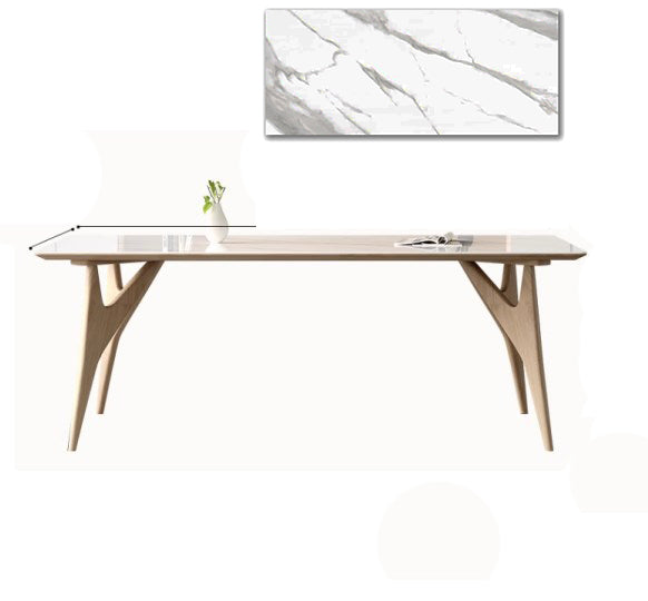 Minimalistic Rectangular Ash Wood Dining Table Sintered Stone Top for 6 People 4 Legs hagst-560