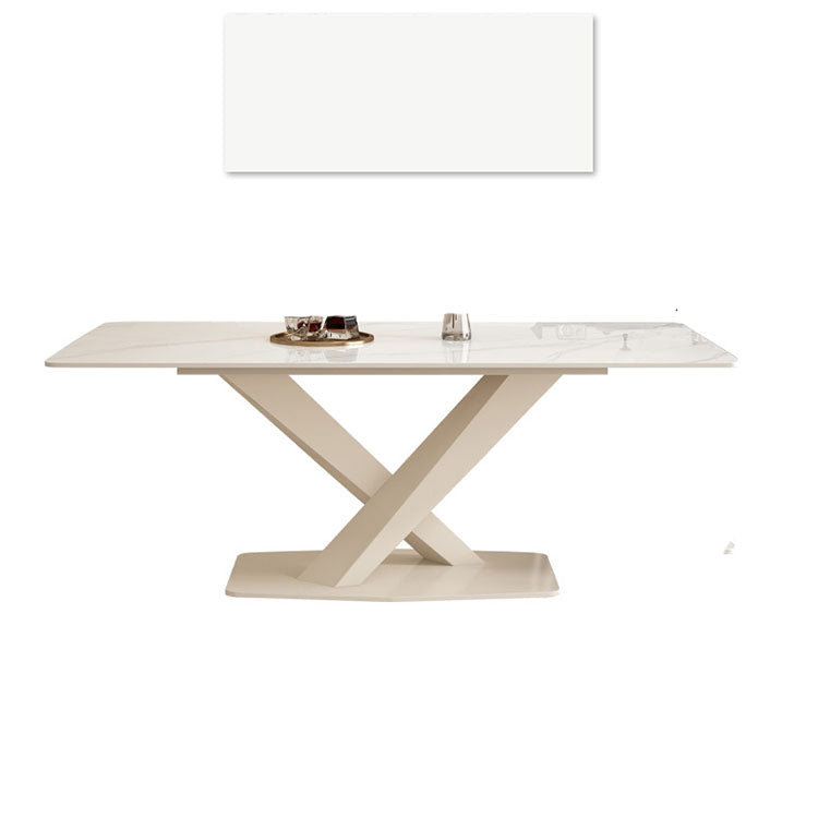 Luxurious Dining Table in White Rectangle - Sleek Marble Top and X-Base for Diningroom qc-wy-801