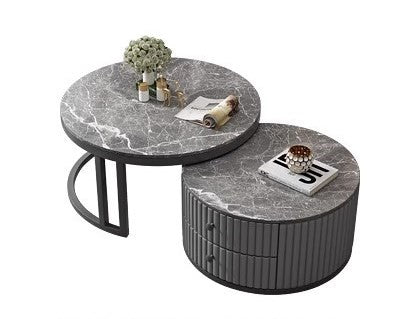 2-Pieces Round Coffee Table with Sintered Stone Top and Storage - Luxurious Modern Design for LIvingroom frg-501