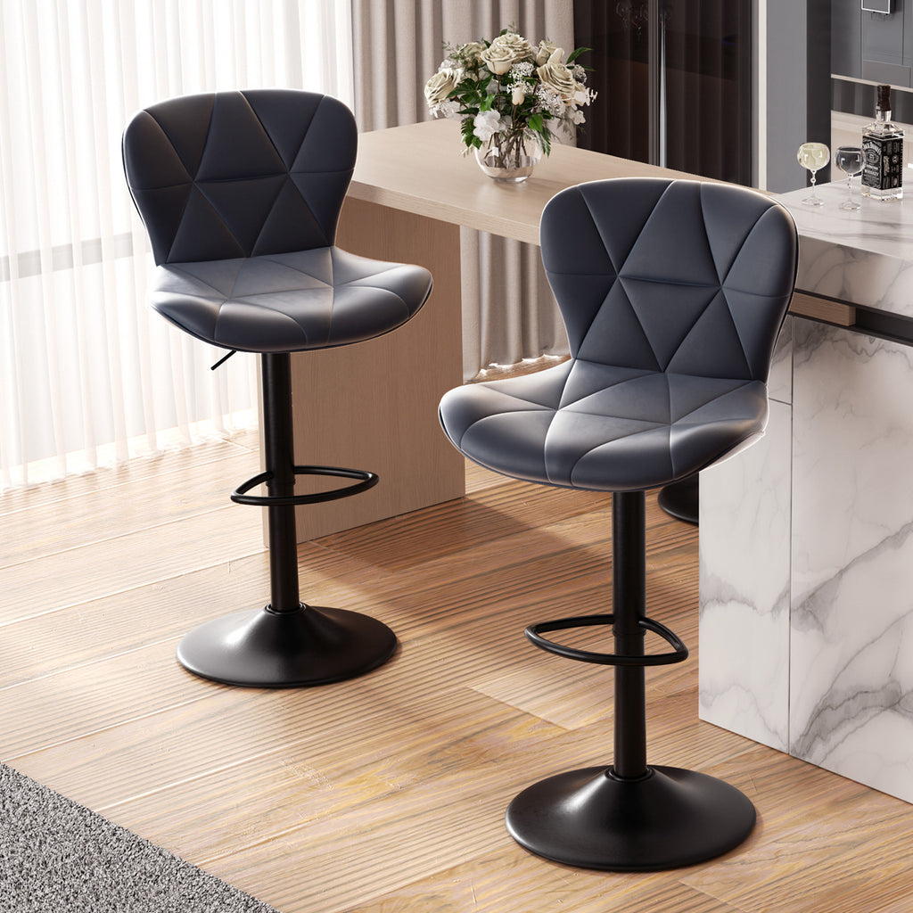 Furnifort Modern Adjustable Faux Leather Bar Chair with Backrest - Black detail view