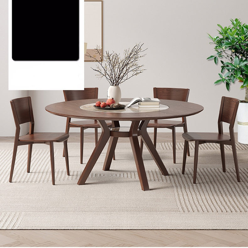 Modern Round Ash Wood Dining Table with Sintered Stone Top for 6 Seaters 4 Legs fmbs-005