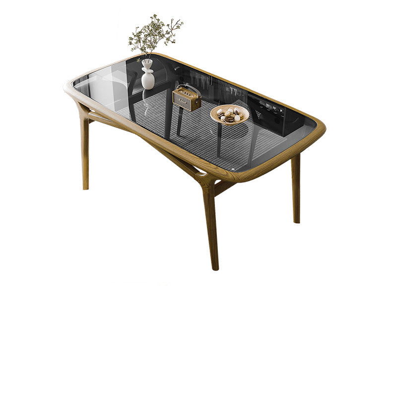 Modern Rectangular Ash Wood Dining Table with Glass Top for 6  fmbs-014