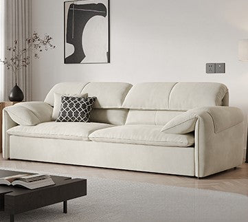 Stylish Solid Wood Sofa with Cotton and Down Cushions in Dark Gray and Beige hyt-1238