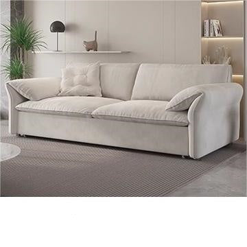 Luxurious Beige and Blue Solid Wood Sofa with Light Brown Accents and Dark Gray Detailing - Premium Cotton Down Upholstery hyt-1236