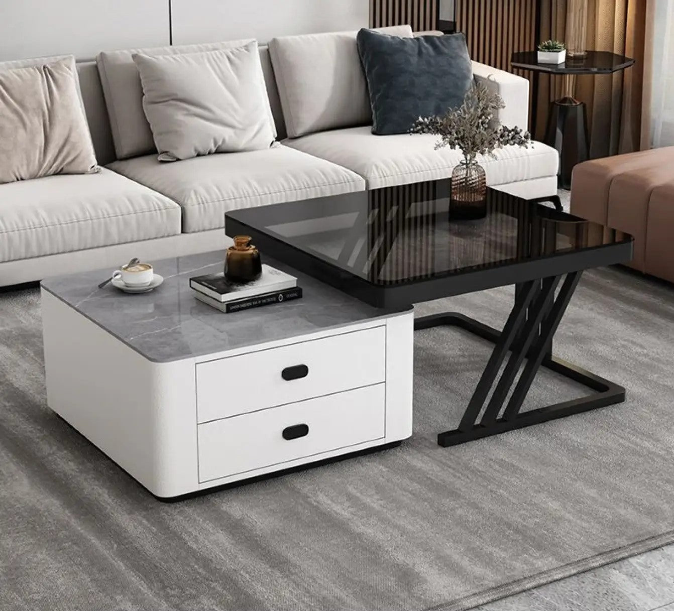 2-pieces Square Coffee Table with Storage - Modern Design for your LIvingroom frg-505