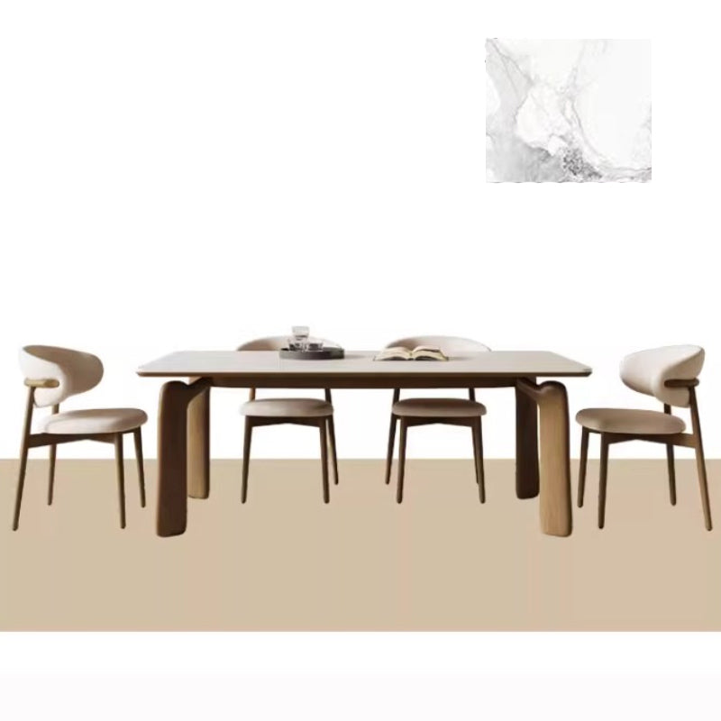 Minimalistic Rectangular Ash Wood Dining Table with Sintered Stone  for 6-8 Persons fsm-309