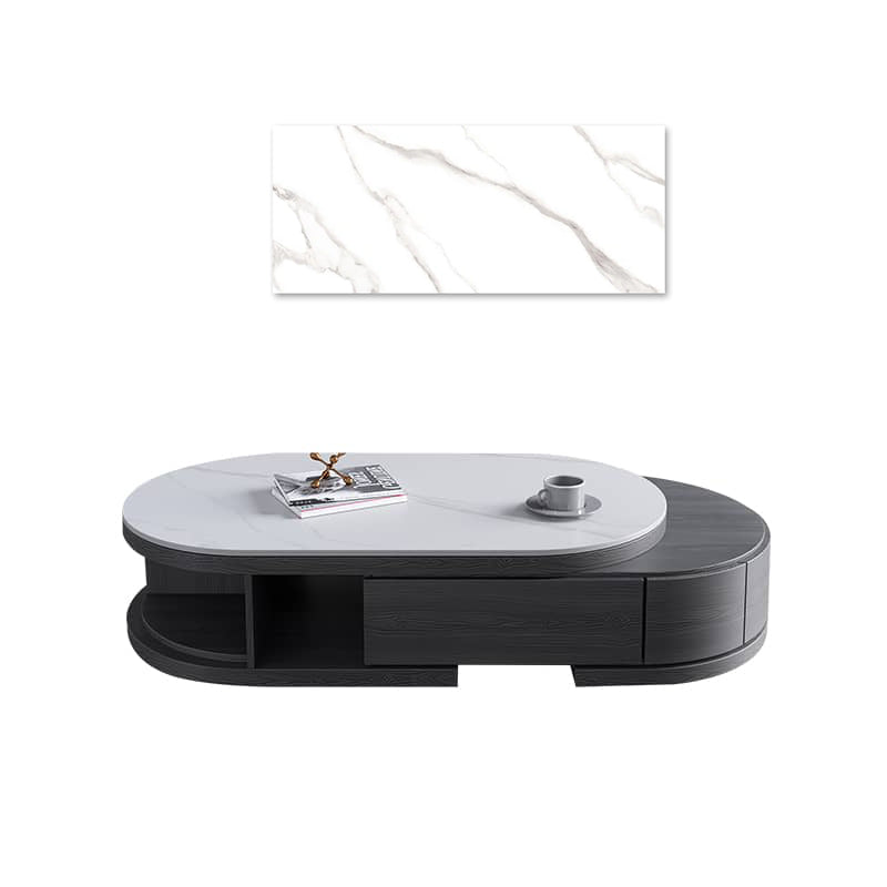 Stylish Oval Coffee Table with Storage and Marble Top - Durable Modern Design for LIvingroom faml-701