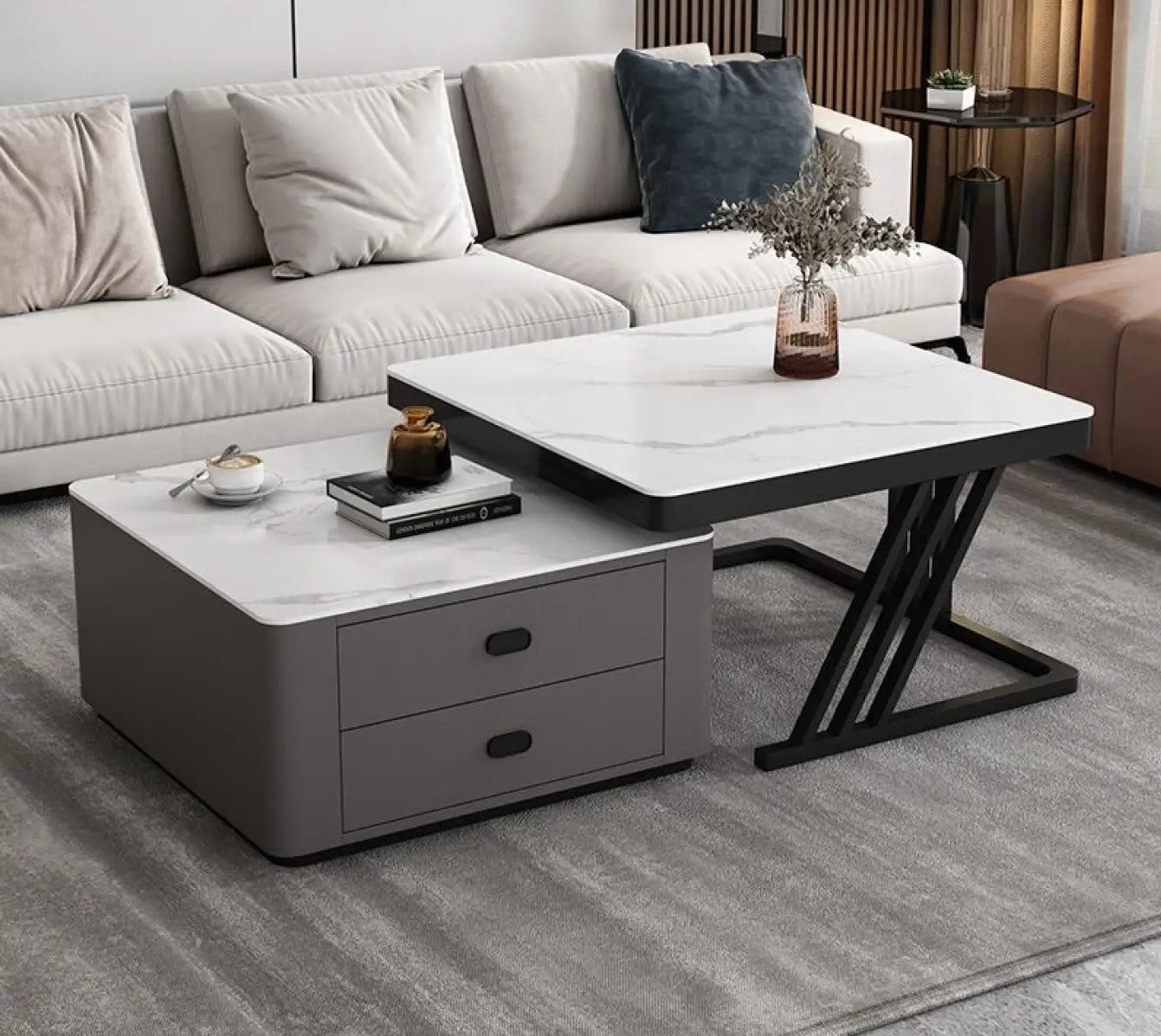 2-pieces Square Coffee Table with Storage - Modern Design for your LIvingroom frg-505