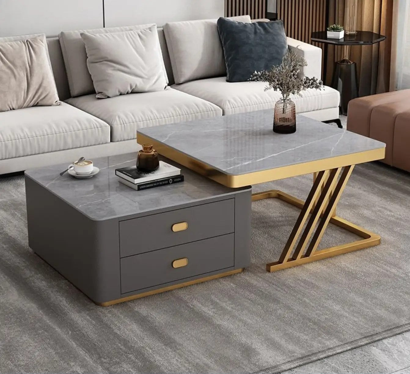 2-pieces Square Coffee Table with Storage - Modern Design for your LIvingroom frg-505