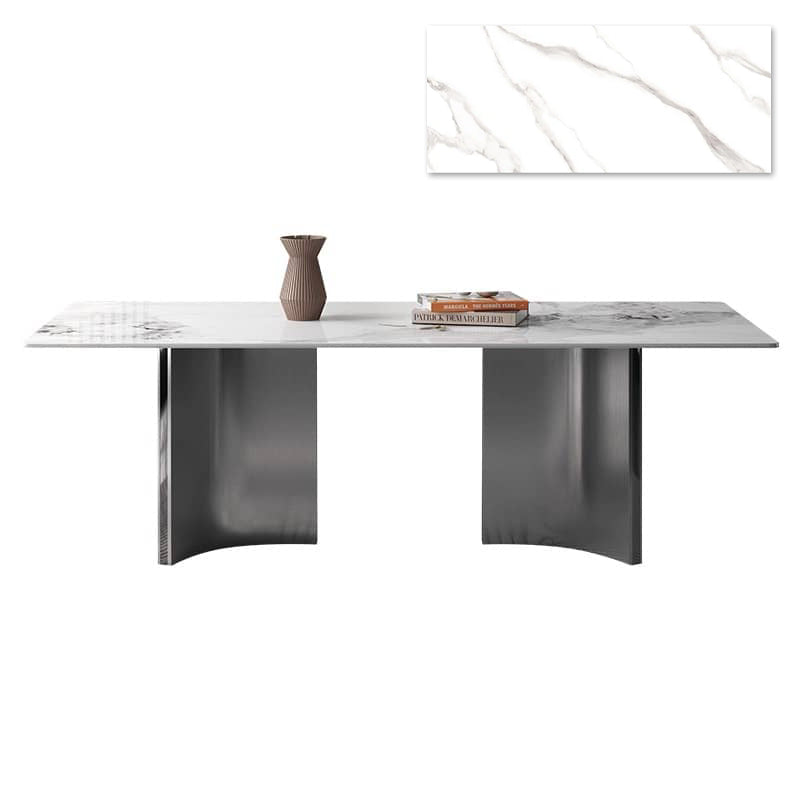 Luxurious Rectangular Dining Table - Sleek Marble Top & Metal Pedestals for 6-8 Person faml-700