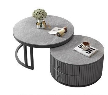 2-Pieces Round Coffee Table with Sintered Stone Top and Storage - Luxurious Modern Design for LIvingroom frg-501