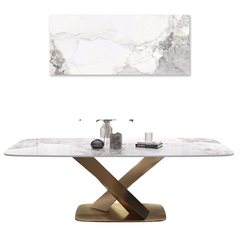 Luxurious Rectangular Dining Table - Durable Marble Top & Steel Pedestals in Large jh-067