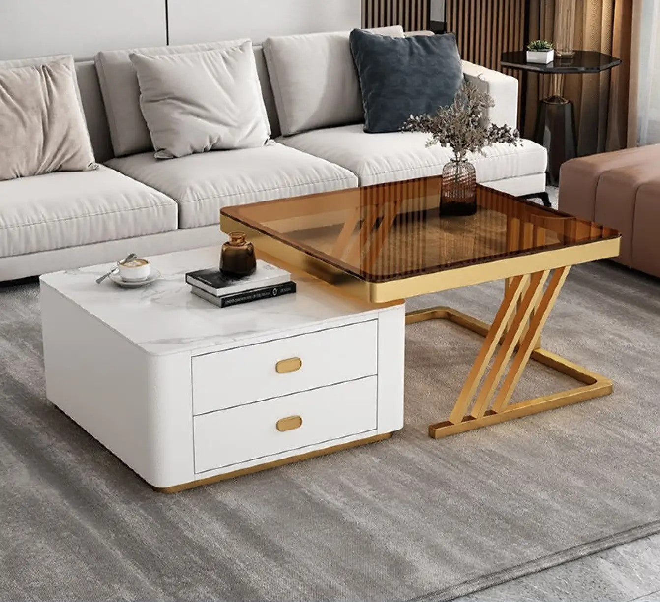 2-pieces Square Coffee Table with Storage - Modern Design for your LIvingroom frg-505