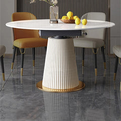 Modern Foldable Round Dining Table with Marble Top & Metal Pedestal for 6-8 Person qc-wy-1069-ms