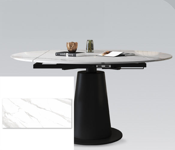 Luxurious Round Dining Table Extendable Marble Top & Carbon Steel Pedestal qc-wy-1902