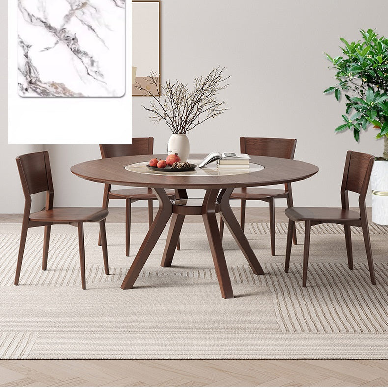 Modern Round Ash Wood Dining Table with Sintered Stone Top for 6 Seaters 4 Legs fmbs-005