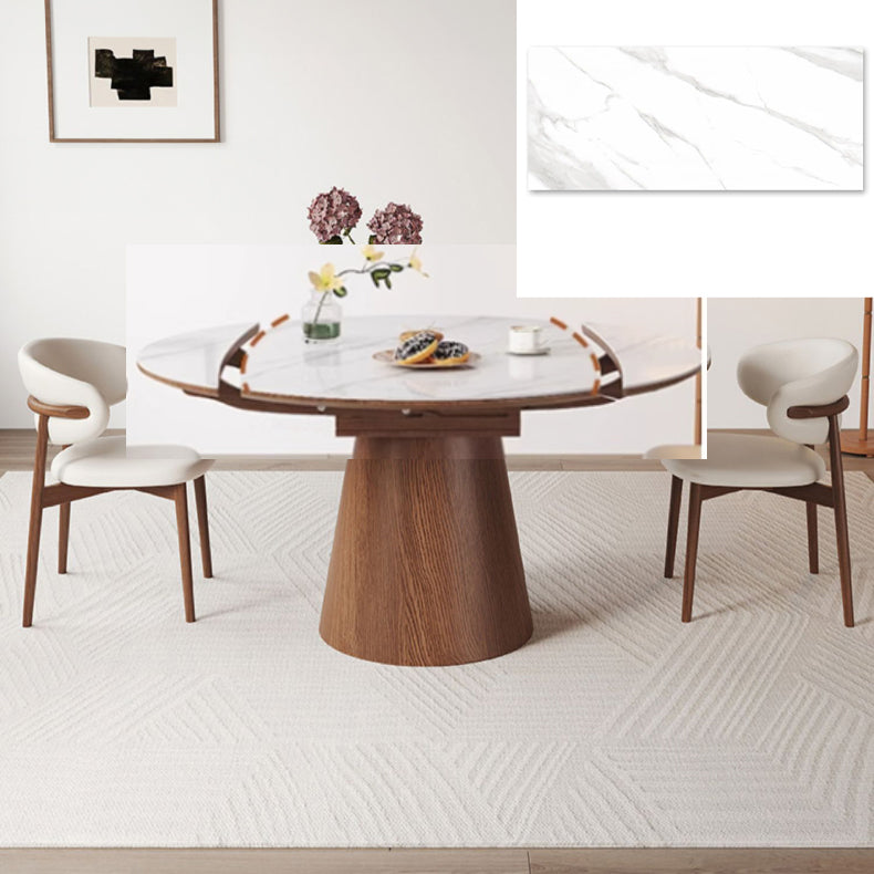 Modern Oak Wood Dining Table with Extendable Sintered Stone Top & Pedestal for Dining Room fmbs-004