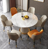 Modern Foldable Round Dining Table with Marble Top & Metal Pedestal for 6-8 Person qc-wy-1069-ms