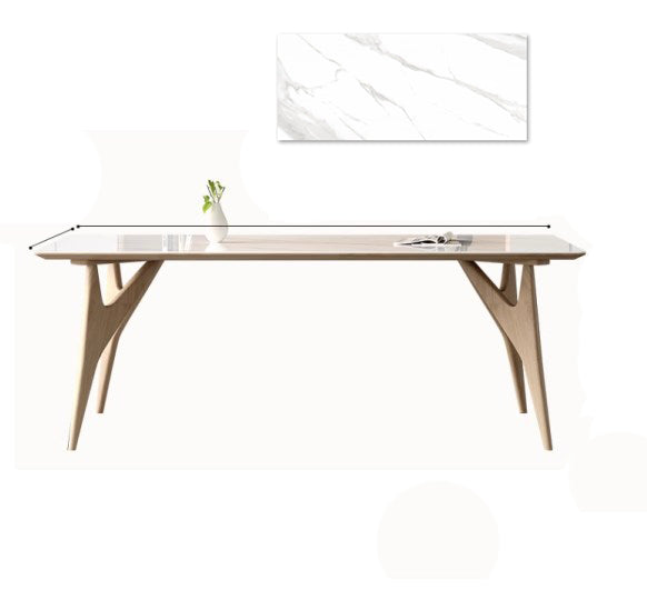 Minimalistic Rectangular Ash Wood Dining Table Sintered Stone Top for 6 People 4 Legs hagst-560