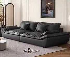 Luxurious Dark Brown and Light Beige Sofa with Black Pine Wood Frame - Down-Filled Cotton and Faux Leather Upholstery hxl-1265