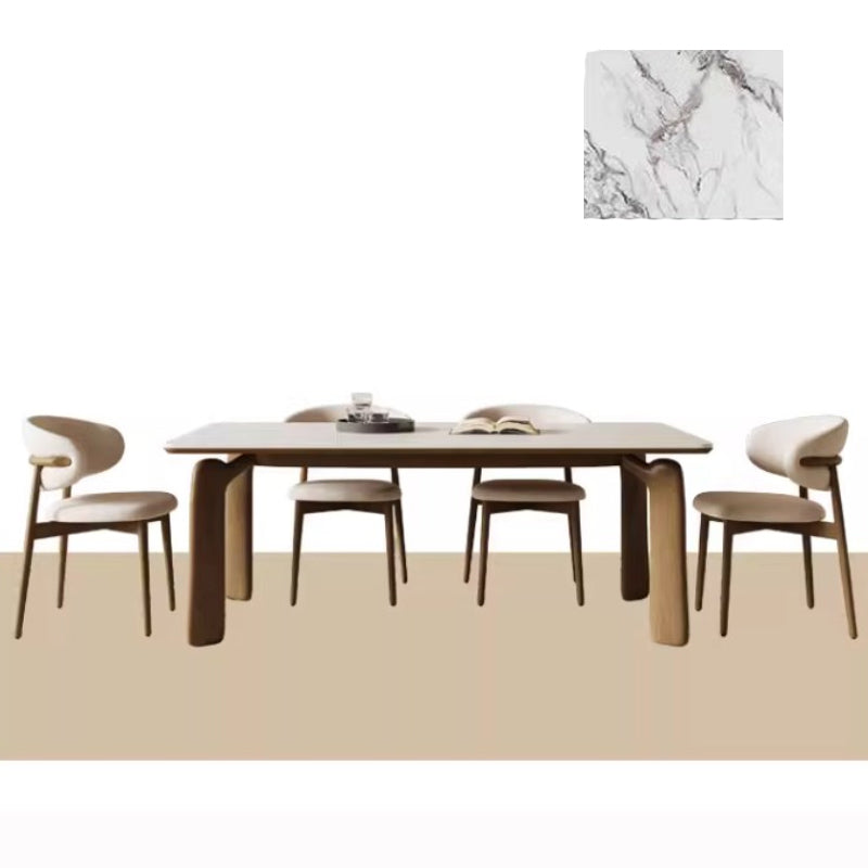 Minimalistic Rectangular Ash Wood Dining Table with Sintered Stone  for 6-8 Persons fsm-309