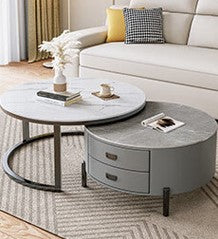 2-Pieces Round Coffee Table with Storage - Modern Design with Metal Legs frg-497