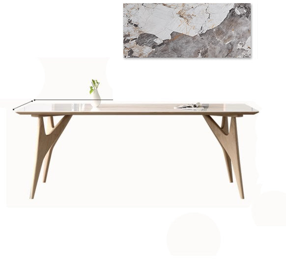 Minimalistic Rectangular Ash Wood Dining Table Sintered Stone Top for 6 People 4 Legs hagst-560