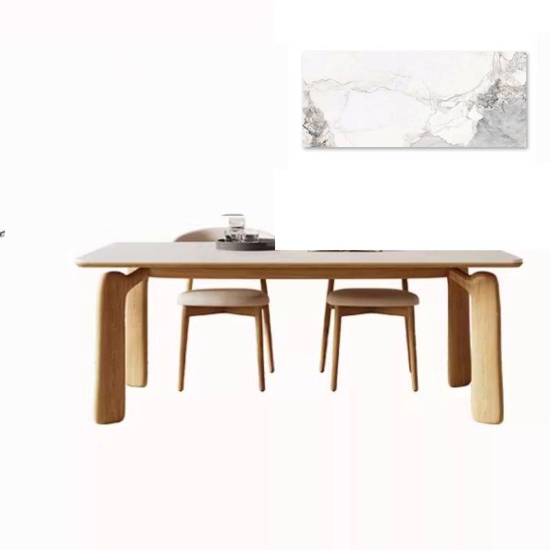 Minimalistic Rectangular Ash Wood Dining Table with Sintered Stone  for 6-8 Persons fsm-309