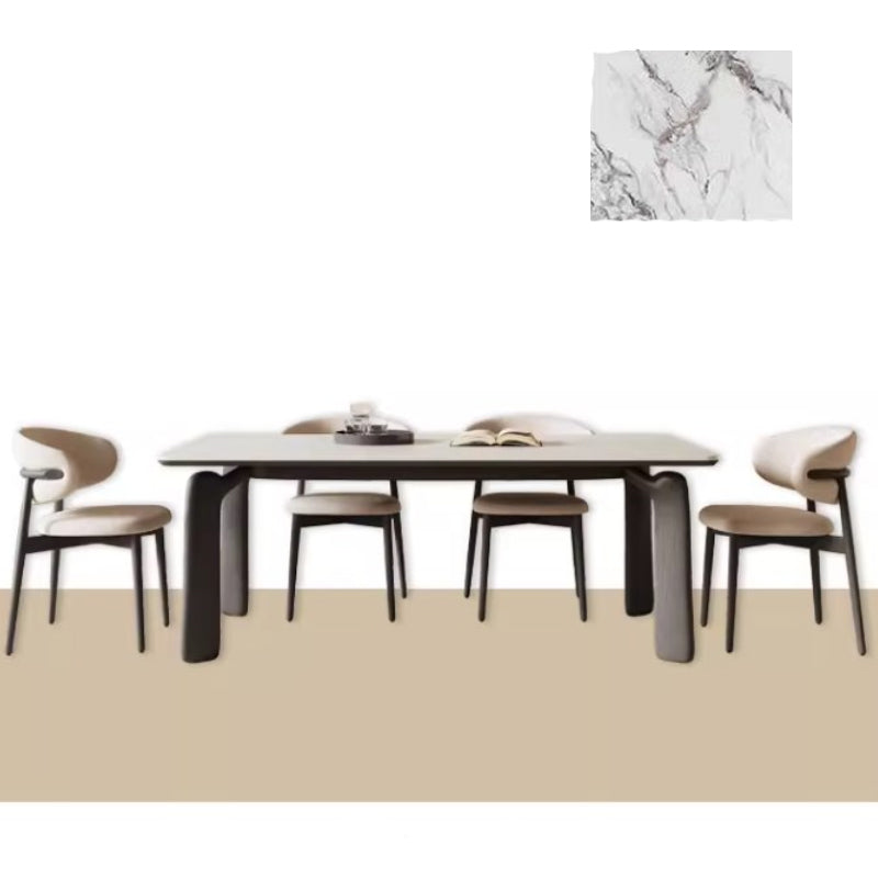 Minimalistic Rectangular Ash Wood Dining Table with Sintered Stone  for 6-8 Persons fsm-309