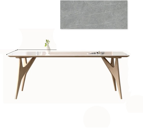 Minimalistic Rectangular Ash Wood Dining Table Sintered Stone Top for 6 People 4 Legs hagst-560