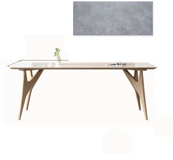 Minimalistic Rectangular Ash Wood Dining Table Sintered Stone Top for 6 People 4 Legs hagst-560