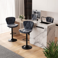 Modern Adjustable Faux Leather Bar Chair with Backrest - Stylish Black Counter Stool FU01034