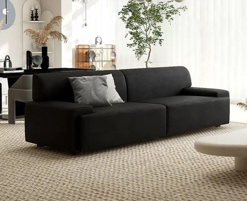 Stylish Scratch-Resistant Off White and Brown Sofa with Black Wood Particle Board Frame fsmy-396