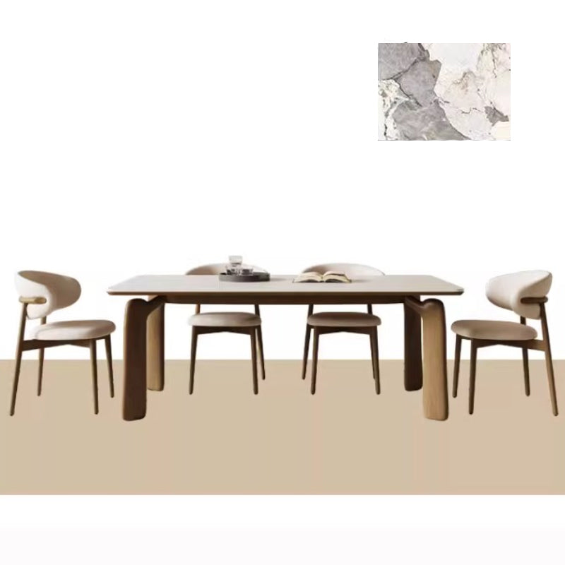 Minimalistic Rectangular Ash Wood Dining Table with Sintered Stone  for 6-8 Persons fsm-309