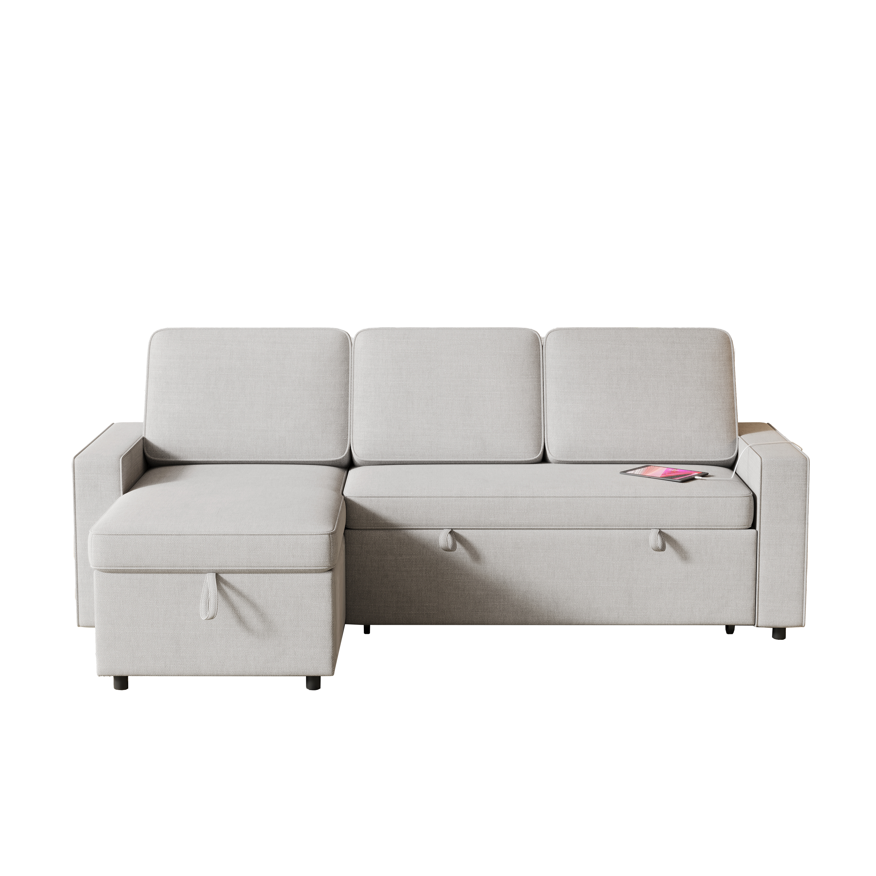 85.8" Pull Out Sleeper Sofa L-Shaped Couch Convertible Sofa Bed with Storage Chaise And Storage Racks,With USB Port And T-pyce Port