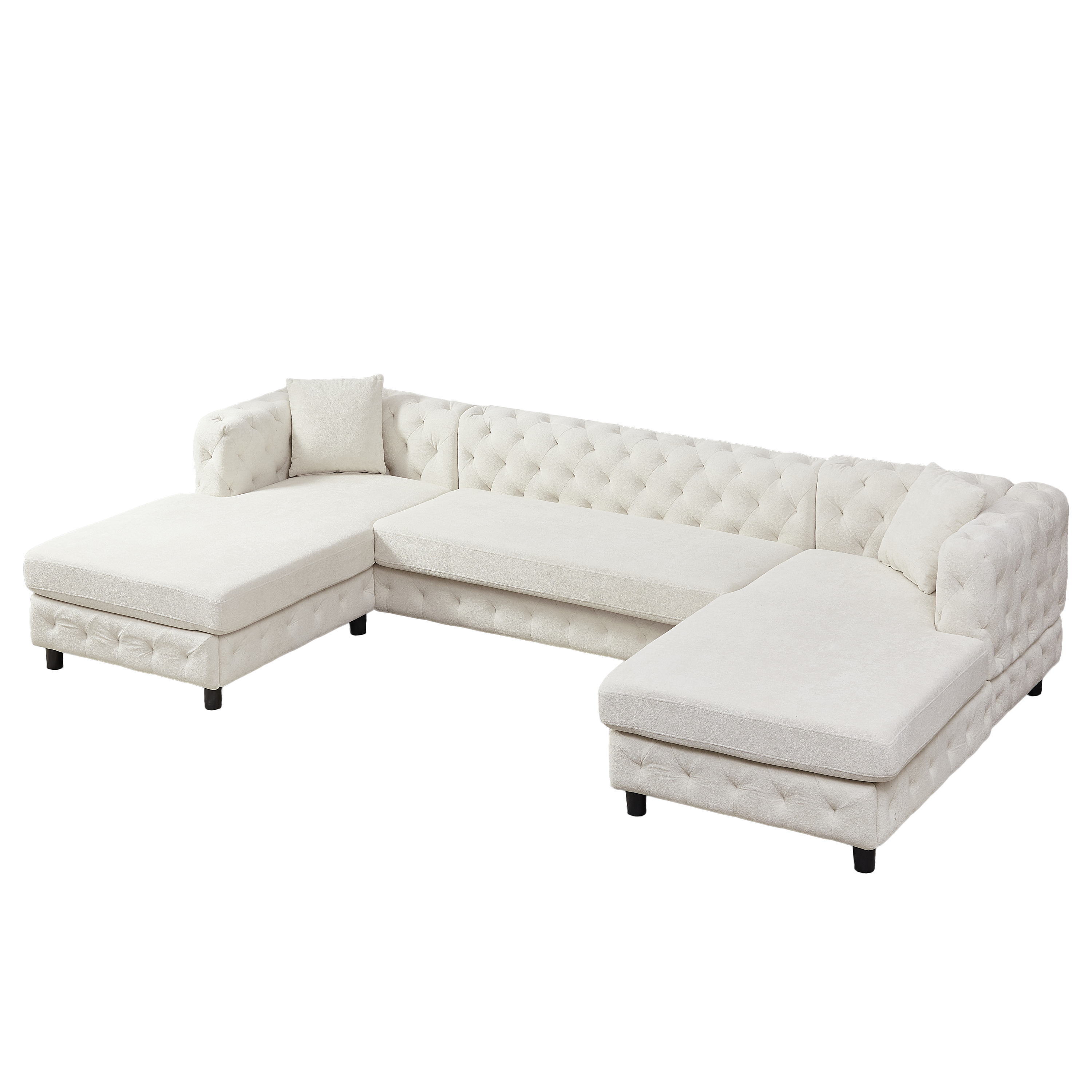 126-inch Modern Style Chenille Three Piece Sofa, Pull Point Design U-shaped Sofa two Chaise Longue Seats, two Pillows and Plastic Feet, Suitable for Living room, Bedroom, Lounge and Projection Room